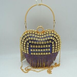 Gold and Purple Crystal Fringe Evening Bag -